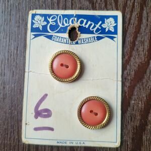 Vintage Elegant Buttons Card of 2 buttons | Red/Rust w/ Gold Rim, 20mm, USA Made